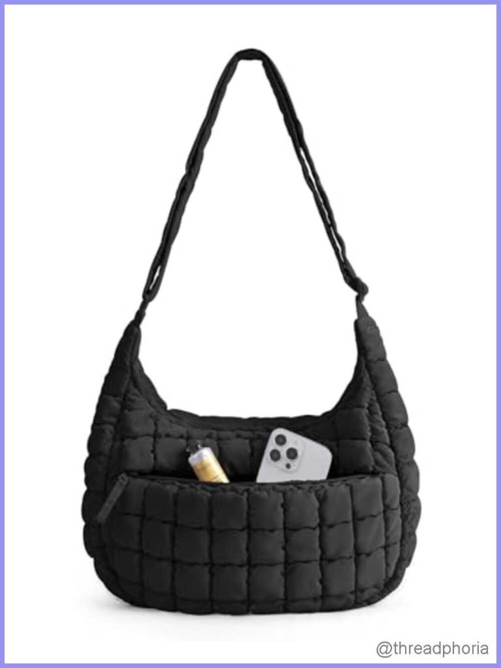 Quilted Polyester Crossbody Bag with Adjustable Strap, Travel Purse Hobo